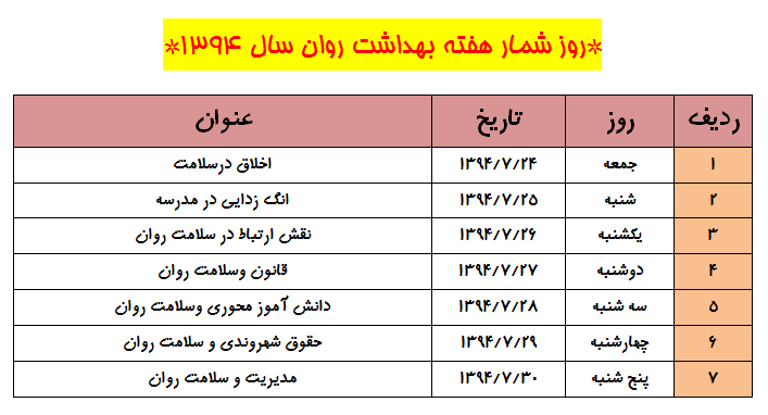 برنامه های  هفته بهداشت روان1394
