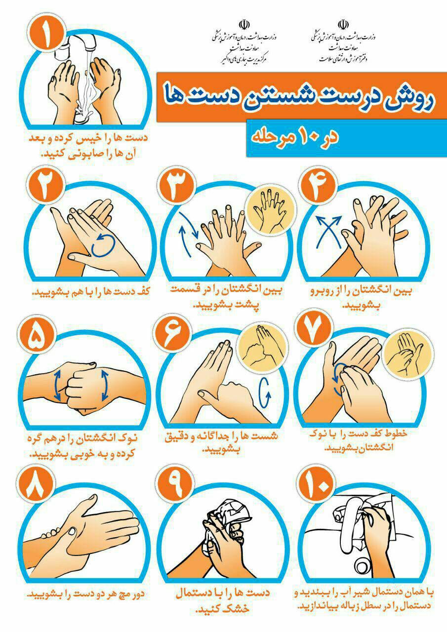آموزش تصویری شستن دست در 10 مرحله